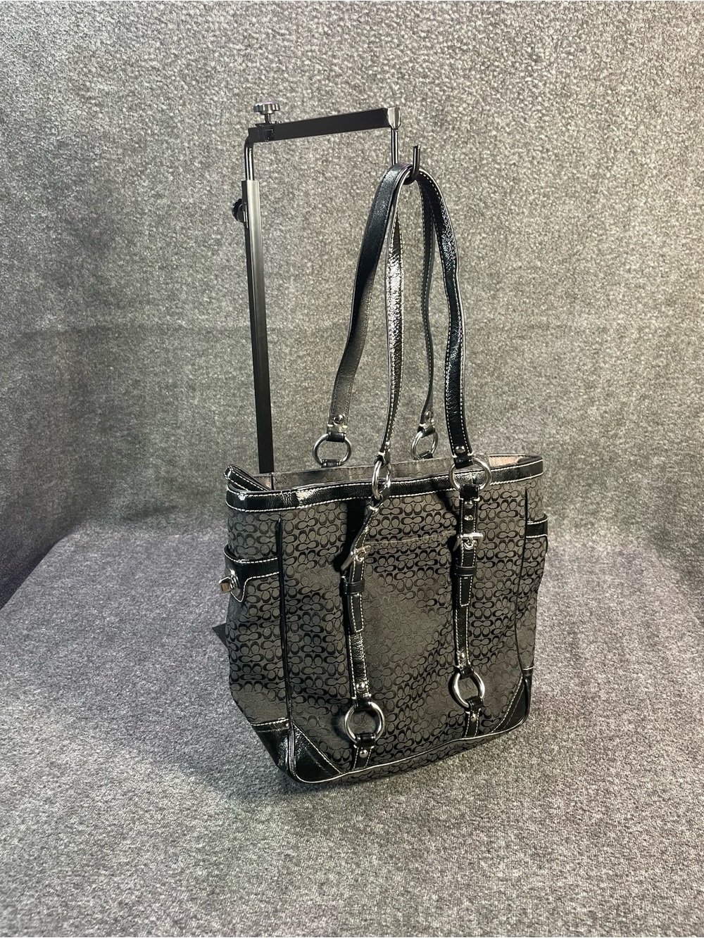 Authentic COACH #12344 Gallery Tote Signature Black Jacquard Patent Leather